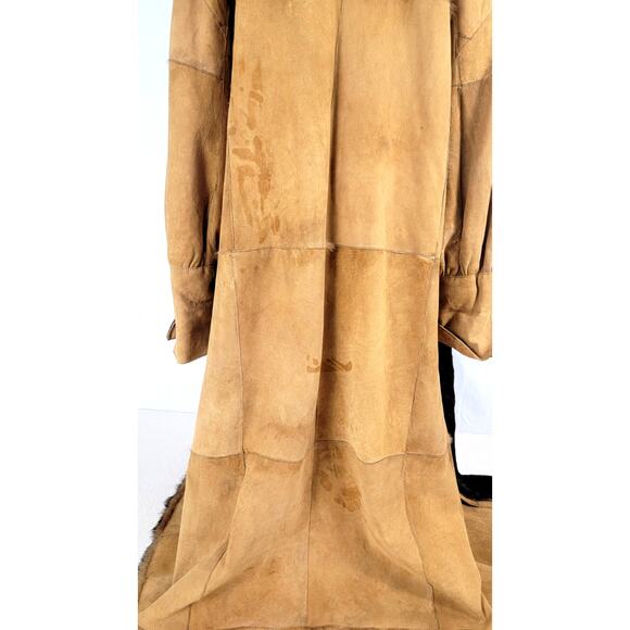 Vintage Jekel Paris Suede Leather Coat Full Real Fur Lining Long Boho Thrashed - Picture 10 of 16